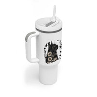 Black Maine Coon Cat Tumbler With Handle Floral Sunflower Watercolor Gift