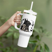Black Maine Coon Cat Tumbler With Handle Floral Sunflower Watercolor Gift