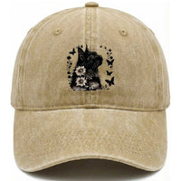 Black Maine Coon Cat Washed Cotton Baseball Cap Floral Sunflower Watercolor Gift