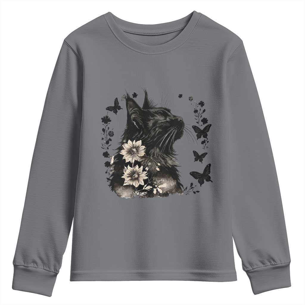 Black Maine Coon Cat Youth Sweatshirt Floral Sunflower Watercolor Gift