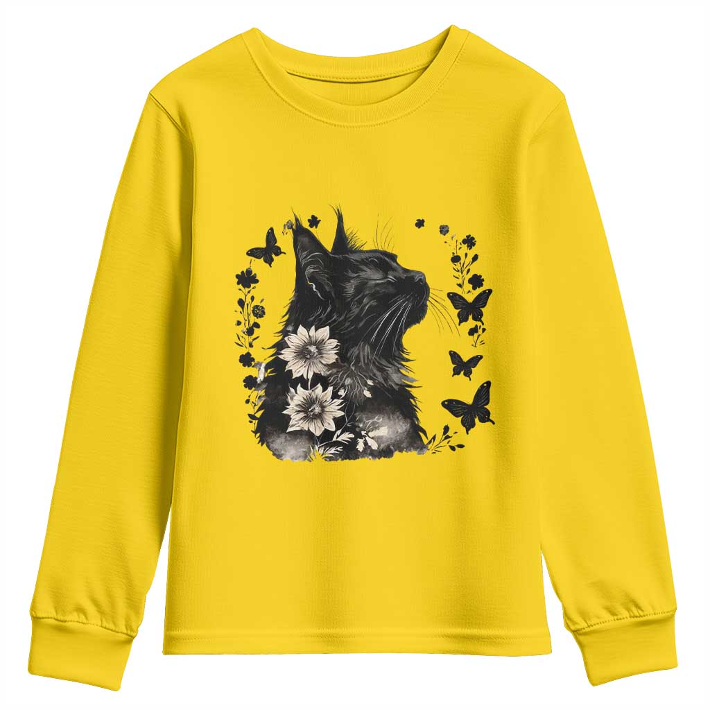 Black Maine Coon Cat Youth Sweatshirt Floral Sunflower Watercolor Gift