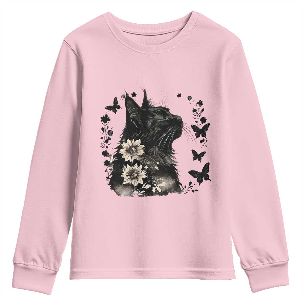 Black Maine Coon Cat Youth Sweatshirt Floral Sunflower Watercolor Gift