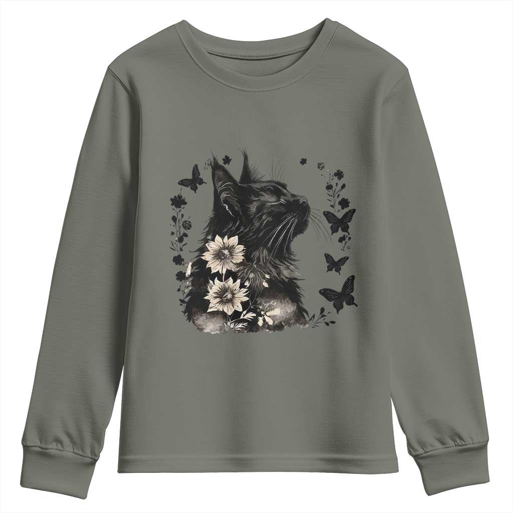 Black Maine Coon Cat Youth Sweatshirt Floral Sunflower Watercolor Gift