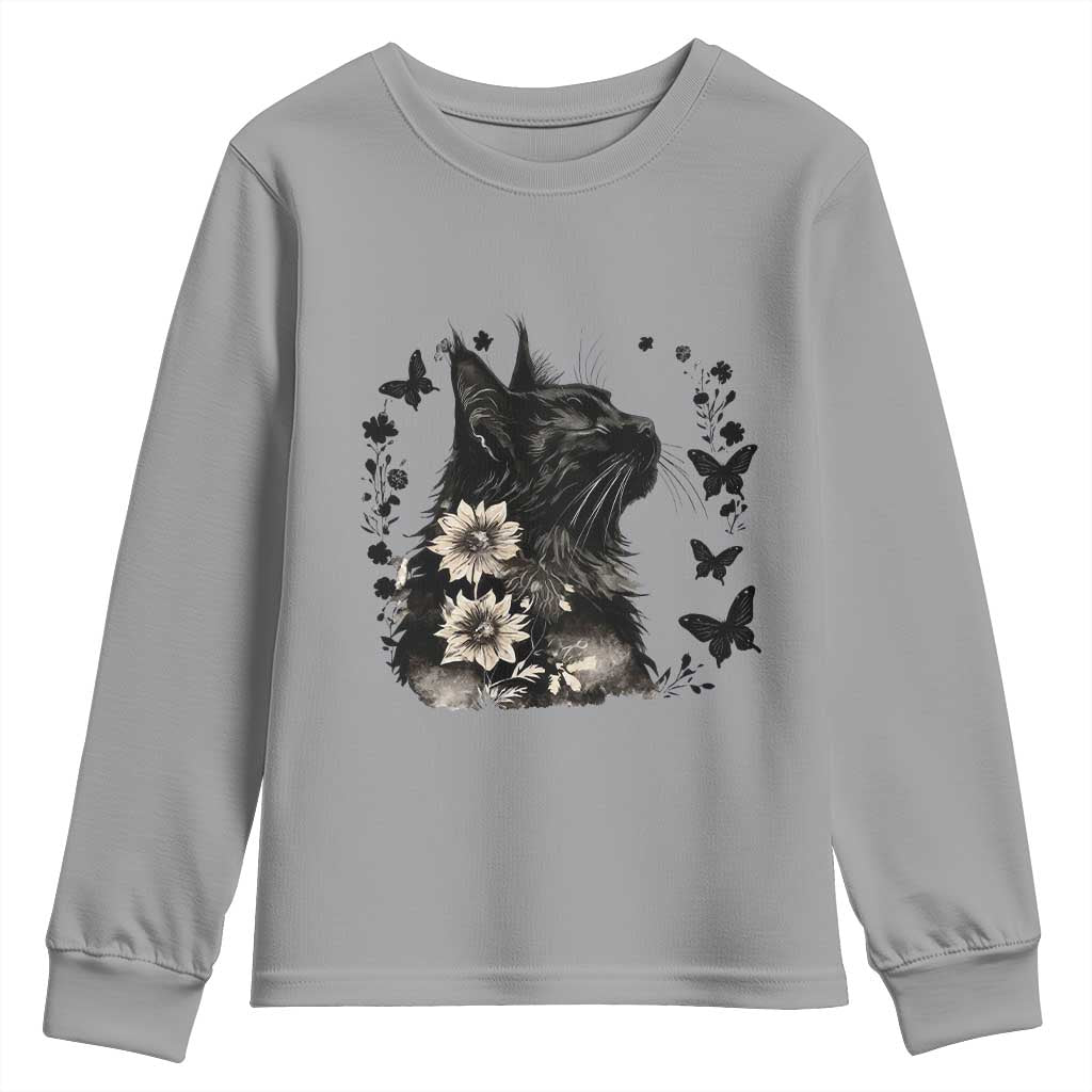 Black Maine Coon Cat Youth Sweatshirt Floral Sunflower Watercolor Gift