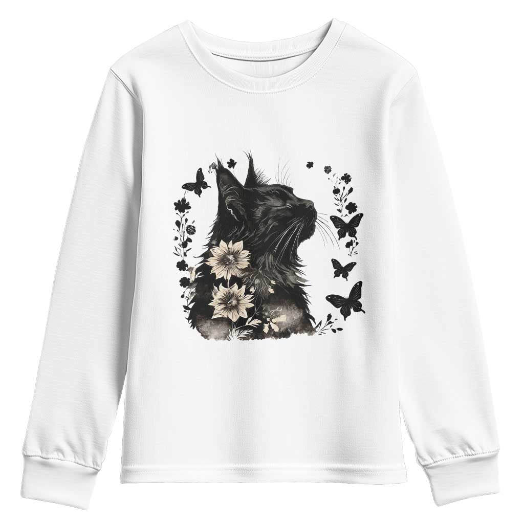 Black Maine Coon Cat Youth Sweatshirt Floral Sunflower Watercolor Gift
