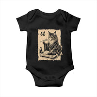 Vintage Japanese Cat Eating Sushi Baby Onesie Funny Maine Coon Kimono Gift