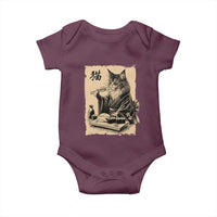 Vintage Japanese Cat Eating Sushi Baby Onesie Funny Maine Coon Kimono Gift