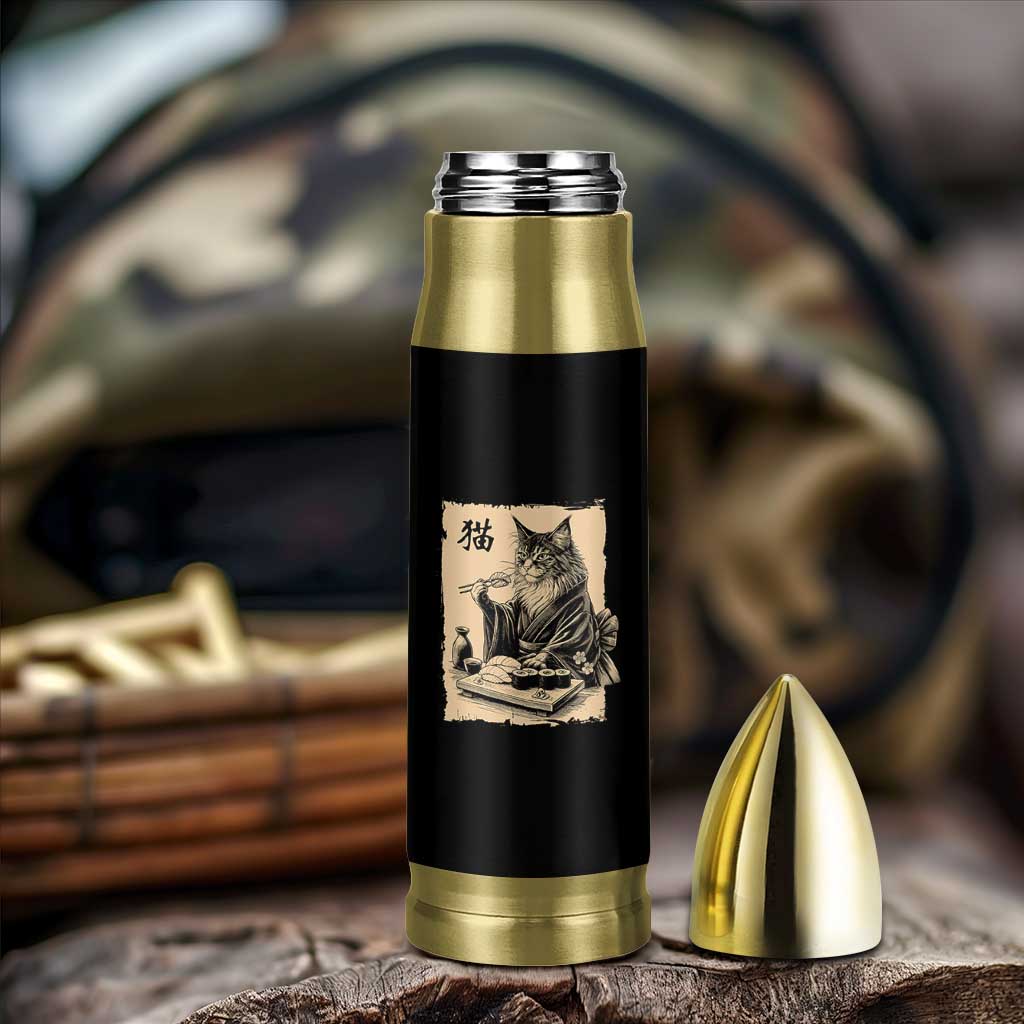 Vintage Japanese Cat Eating Sushi Bullet Tumbler Funny Maine Coon Kimono Gift