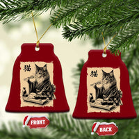 Vintage Japanese Cat Eating Sushi Ceramic Ornament Funny Maine Coon Kimono Gift