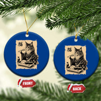 Vintage Japanese Cat Eating Sushi Ceramic Ornament Funny Maine Coon Kimono Gift