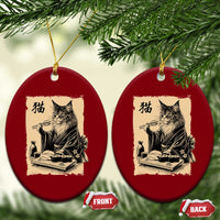 Vintage Japanese Cat Eating Sushi Ceramic Ornament Funny Maine Coon Kimono Gift