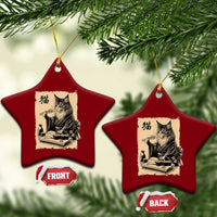 Vintage Japanese Cat Eating Sushi Ceramic Ornament Funny Maine Coon Kimono Gift