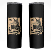 Vintage Japanese Cat Eating Sushi Skinny Tumbler Funny Maine Coon Kimono Gift