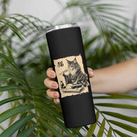 Vintage Japanese Cat Eating Sushi Skinny Tumbler Funny Maine Coon Kimono Gift