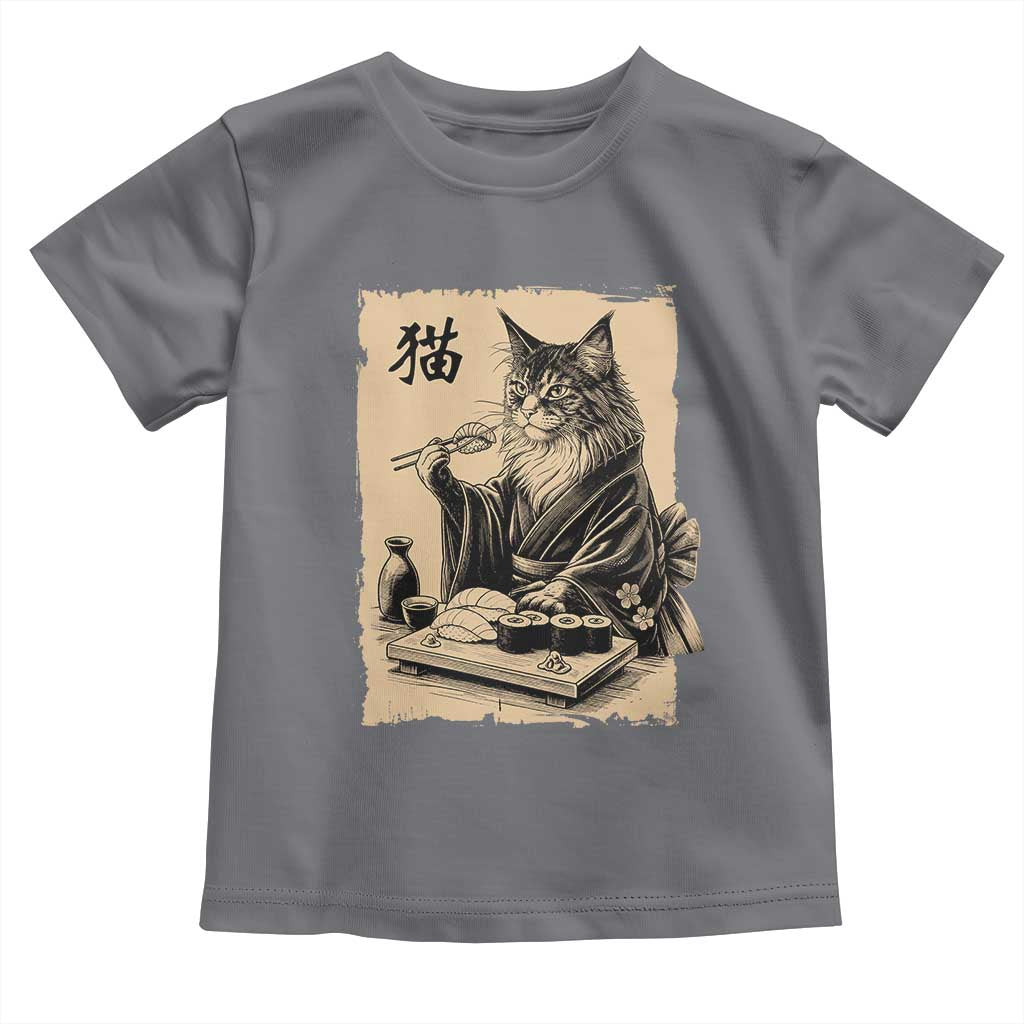 Vintage Japanese Cat Eating Sushi Toddler T Shirt Funny Maine Coon Kimono Gift