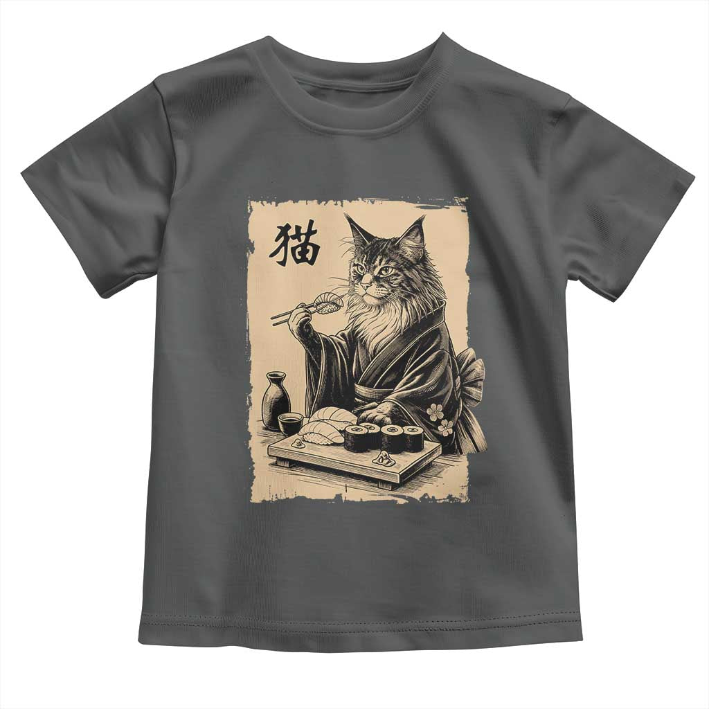 Vintage Japanese Cat Eating Sushi Toddler T Shirt Funny Maine Coon Kimono Gift