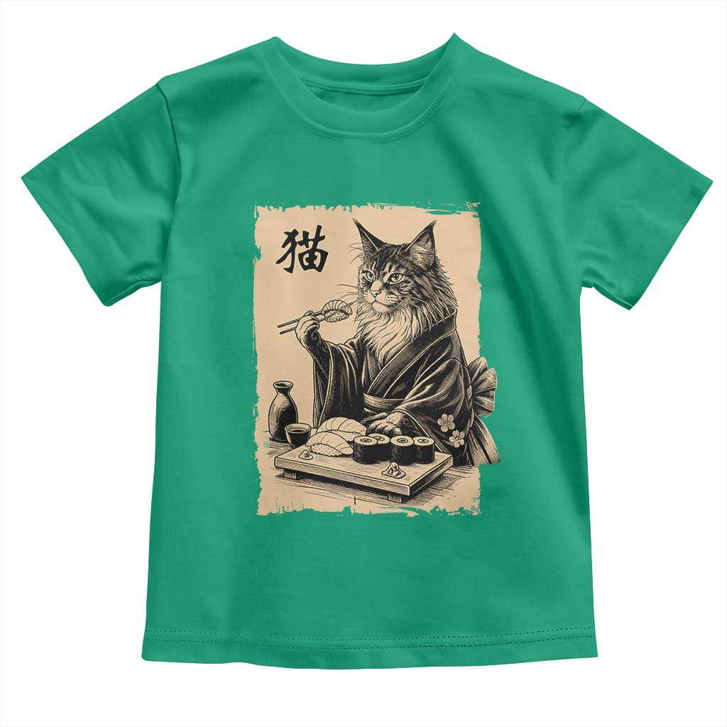 Vintage Japanese Cat Eating Sushi Toddler T Shirt Funny Maine Coon Kimono Gift