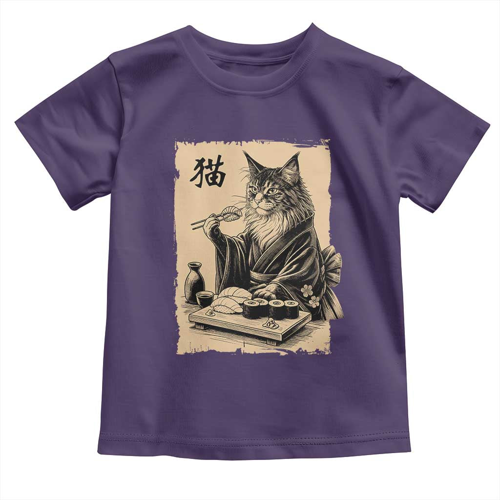 Vintage Japanese Cat Eating Sushi Toddler T Shirt Funny Maine Coon Kimono Gift