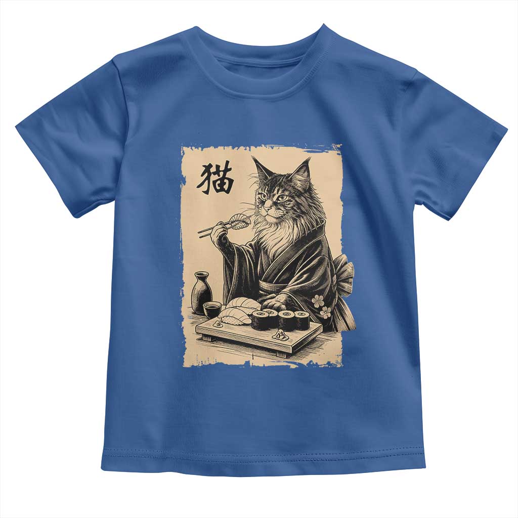 Vintage Japanese Cat Eating Sushi Toddler T Shirt Funny Maine Coon Kimono Gift