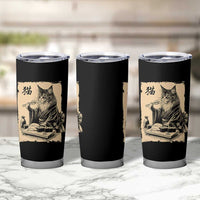 Vintage Japanese Cat Eating Sushi Tumbler Cup Funny Maine Coon Kimono Gift
