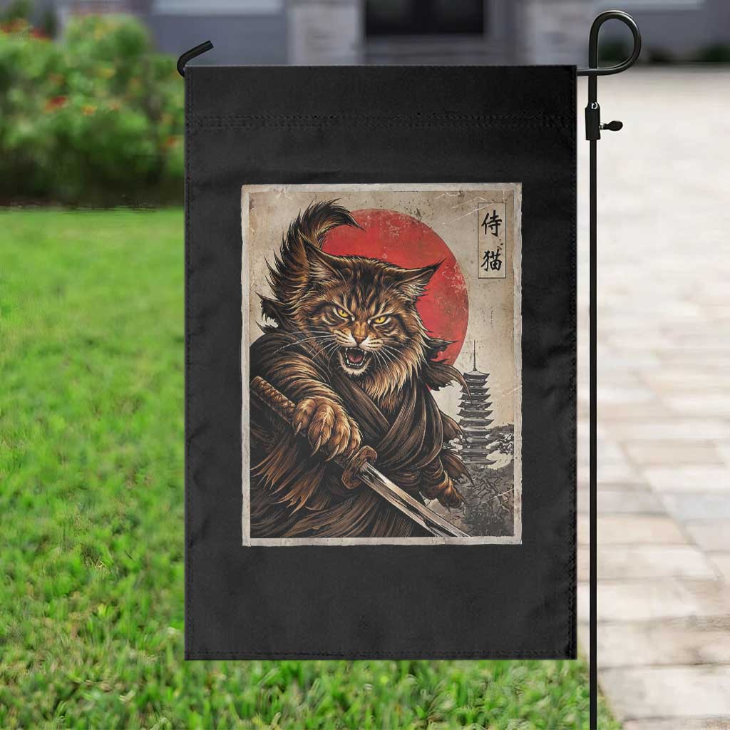Japanese Maine Coon Samurai Warrior Garden Flag Vintage Ukiyoe Cat