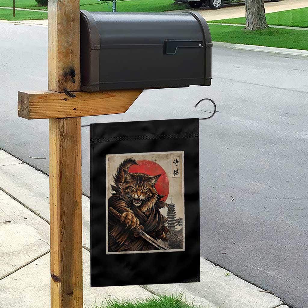 Japanese Maine Coon Samurai Warrior Garden Flag Vintage Ukiyoe Cat