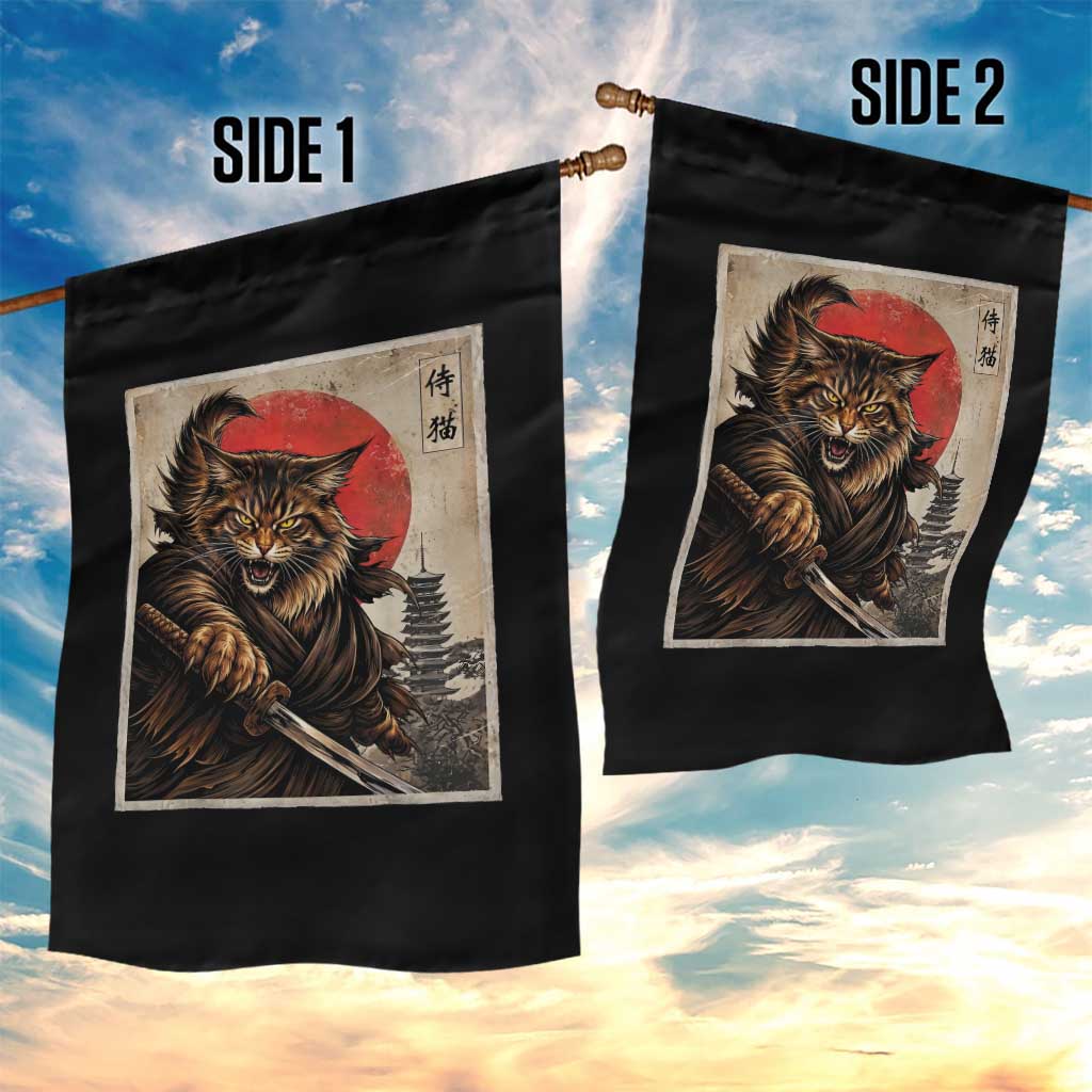 Japanese Maine Coon Samurai Warrior Garden Flag Vintage Ukiyoe Cat