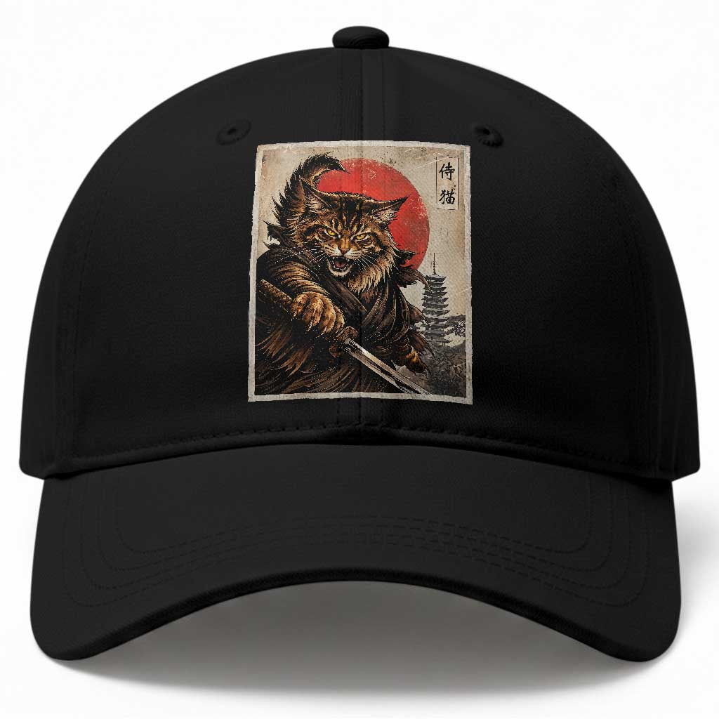 Japanese Maine Coon Samurai Warrior Baseball Cap Vintage Ukiyoe Cat