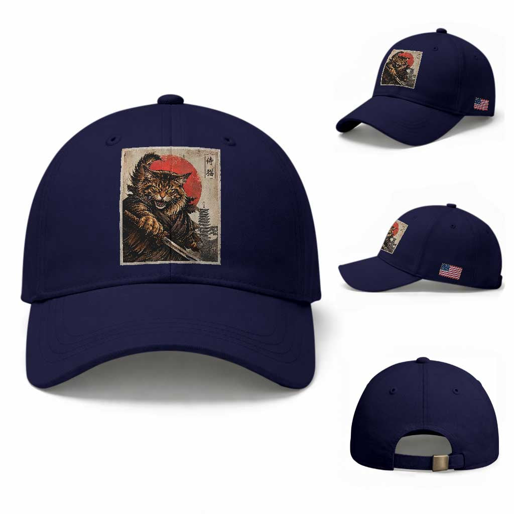 Japanese Maine Coon Samurai Warrior Baseball Cap Vintage Ukiyoe Cat