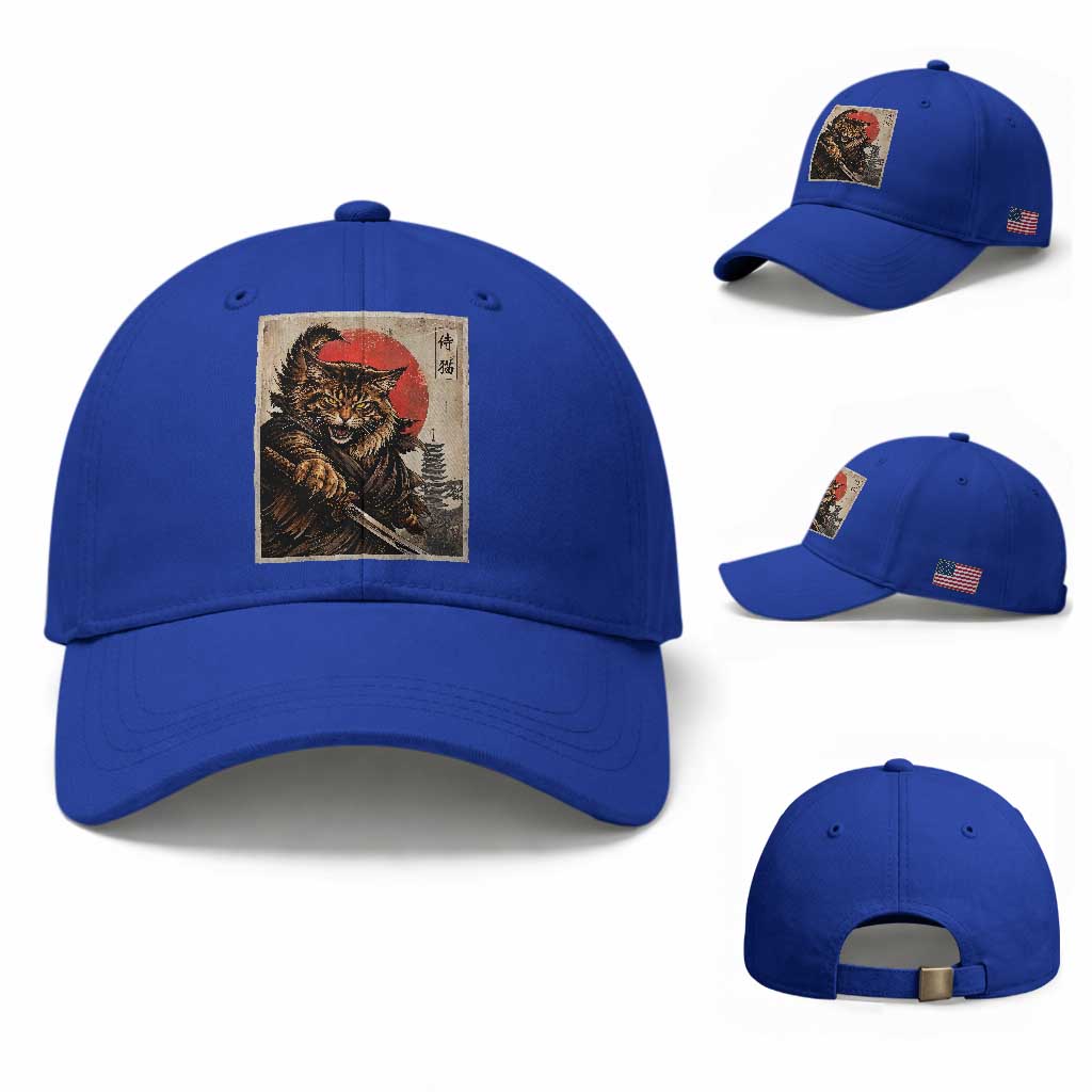 Japanese Maine Coon Samurai Warrior Baseball Cap Vintage Ukiyoe Cat