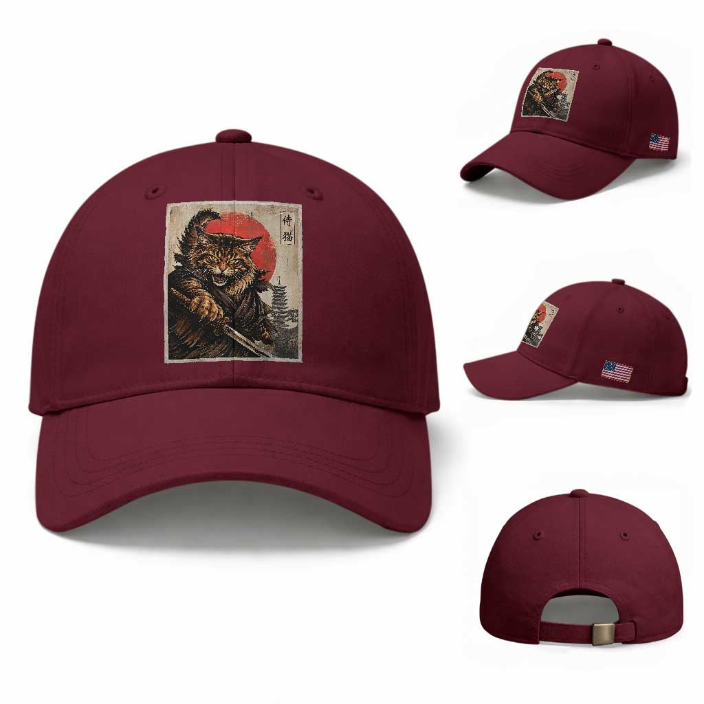 Japanese Maine Coon Samurai Warrior Baseball Cap Vintage Ukiyoe Cat
