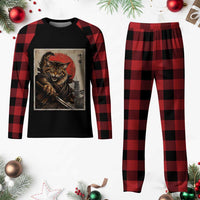 Japanese Maine Coon Samurai Warrior Plaid Pajama Set Vintage Ukiyoe Cat