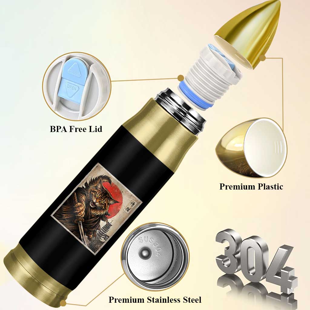 Japanese Maine Coon Samurai Warrior Bullet Tumbler Vintage Ukiyoe Cat