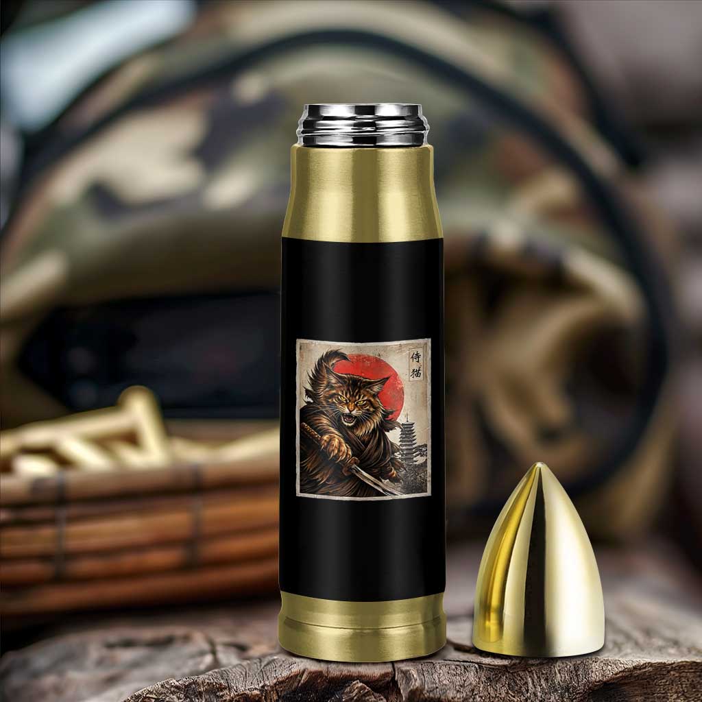 Japanese Maine Coon Samurai Warrior Bullet Tumbler Vintage Ukiyoe Cat