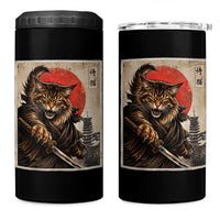 Japanese Maine Coon Samurai Warrior 4 in 1 Can Cooler Tumbler Vintage Ukiyoe Cat