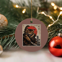 Japanese Maine Coon Samurai Warrior Ceramic Ornament Vintage Ukiyoe Cat