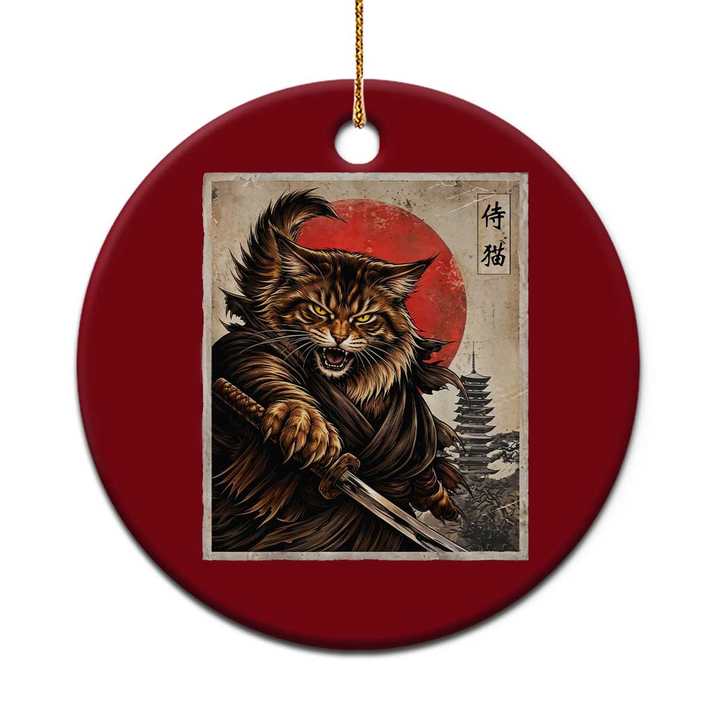 Japanese Maine Coon Samurai Warrior Ceramic Ornament Vintage Ukiyoe Cat