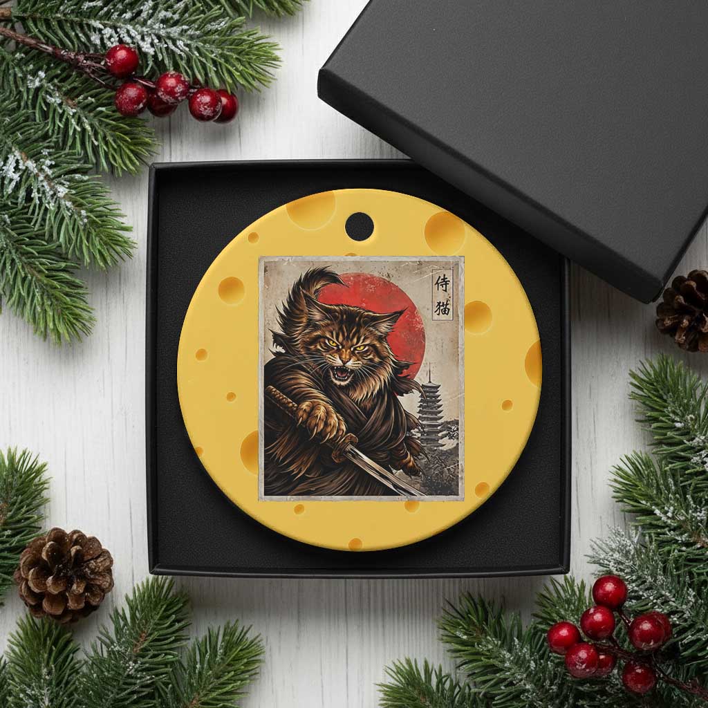 Japanese Maine Coon Samurai Warrior Ceramic Ornament Vintage Ukiyoe Cat