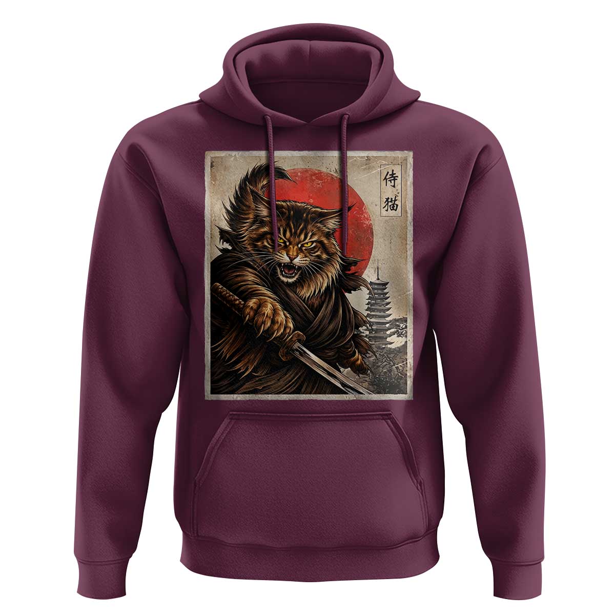 Japanese Maine Coon Samurai Warrior Hoodie Vintage Ukiyoe Cat