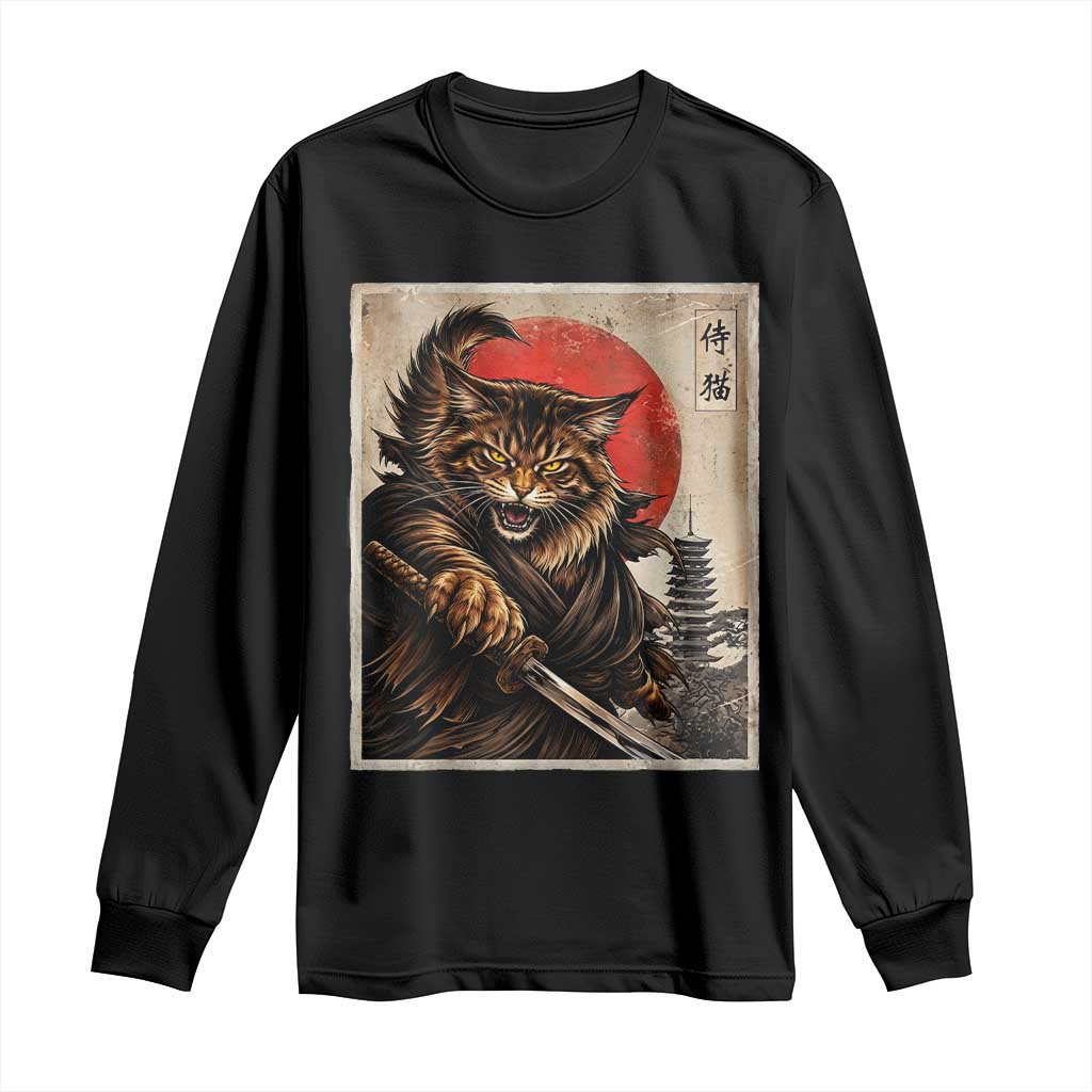 Japanese Maine Coon Samurai Warrior Long Sleeve Shirt Vintage Ukiyoe Cat