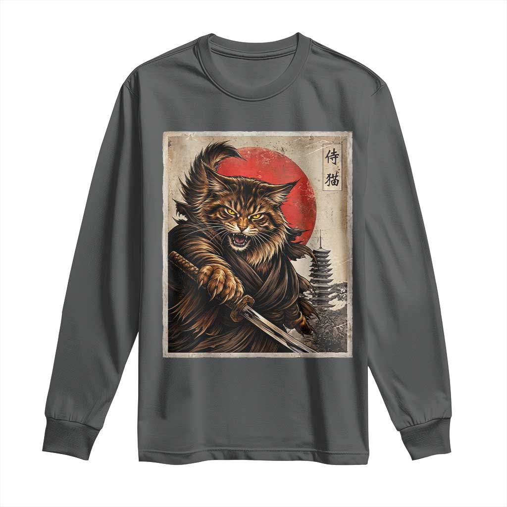 Japanese Maine Coon Samurai Warrior Long Sleeve Shirt Vintage Ukiyoe Cat