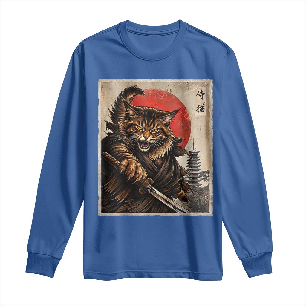 Japanese Maine Coon Samurai Warrior Long Sleeve Shirt Vintage Ukiyoe Cat