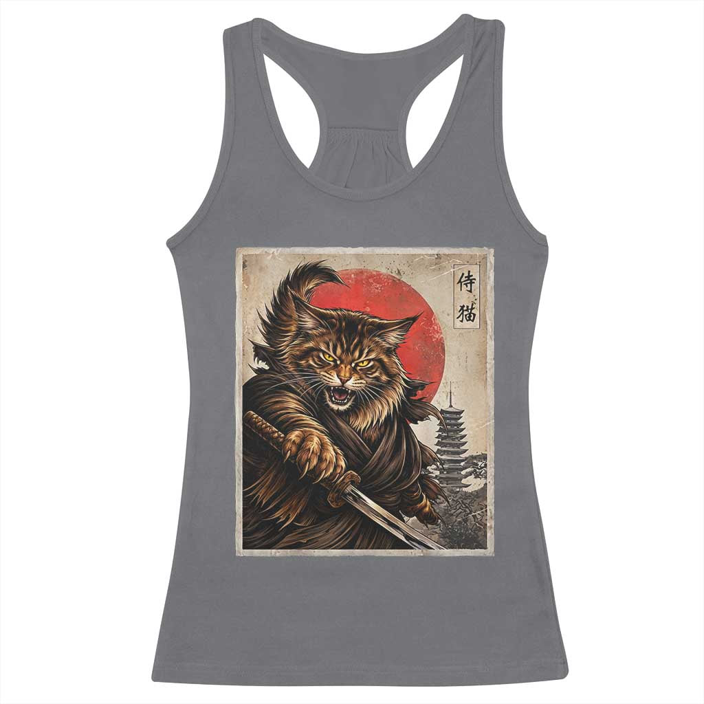 Japanese Maine Coon Samurai Warrior Racerback Tank Top Vintage Ukiyoe Cat