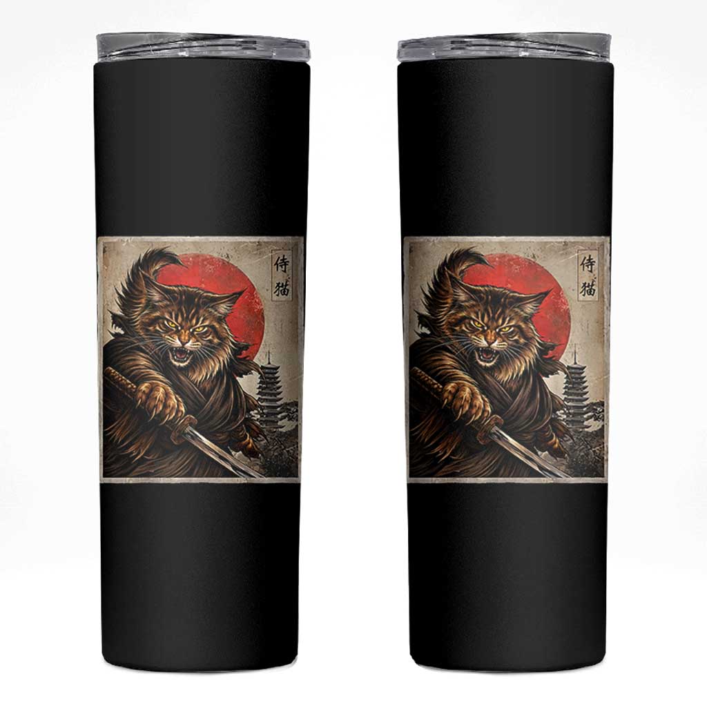 Japanese Maine Coon Samurai Warrior Skinny Tumbler Vintage Ukiyoe Cat