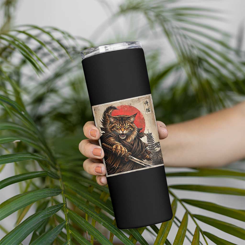 Japanese Maine Coon Samurai Warrior Skinny Tumbler Vintage Ukiyoe Cat