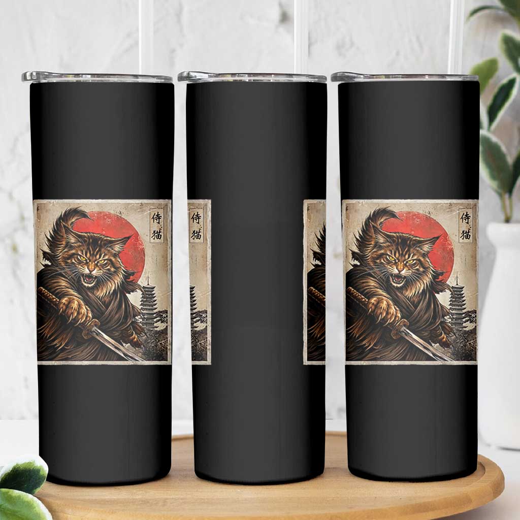 Japanese Maine Coon Samurai Warrior Skinny Tumbler Vintage Ukiyoe Cat