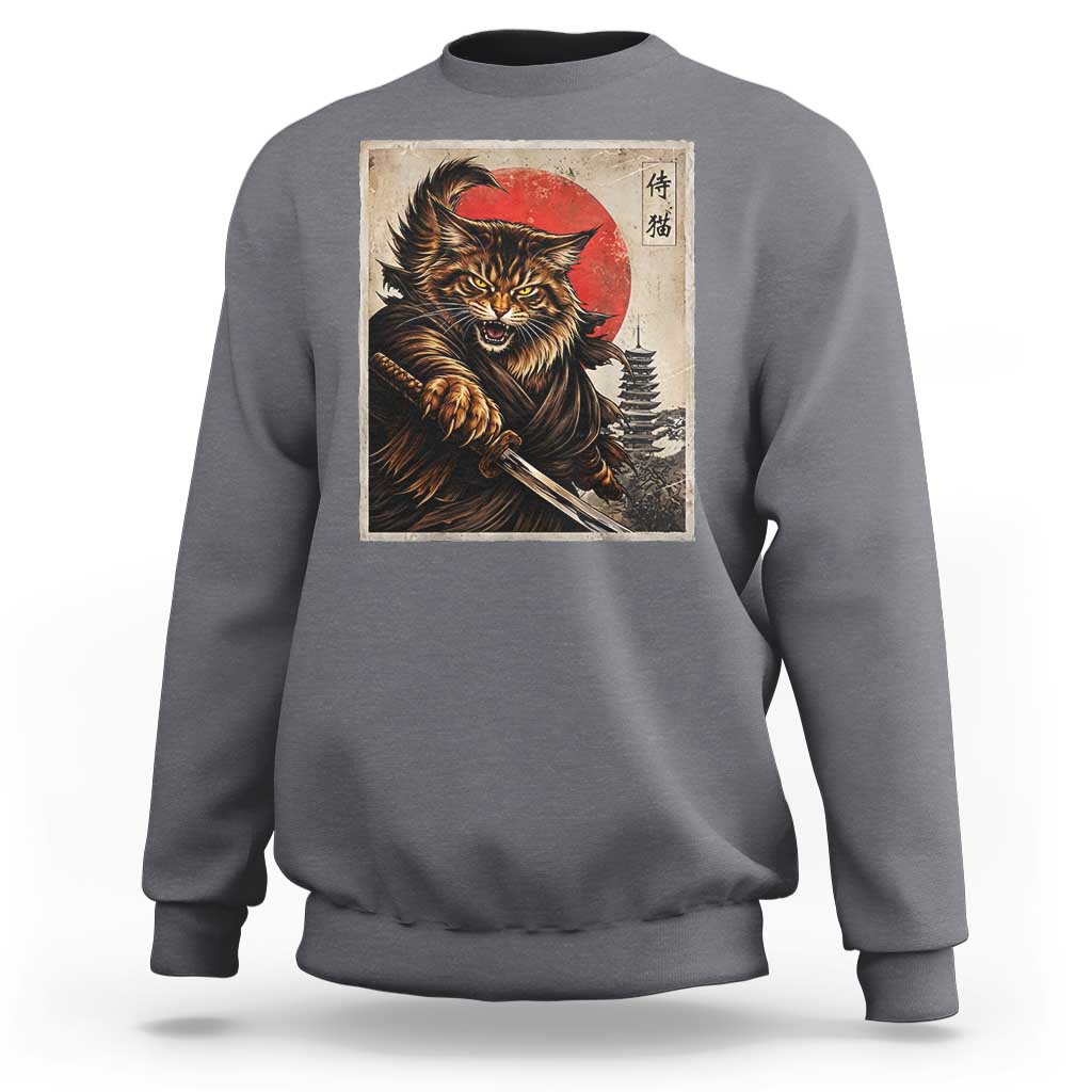 Japanese Maine Coon Samurai Warrior Sweatshirt Vintage Ukiyoe Cat