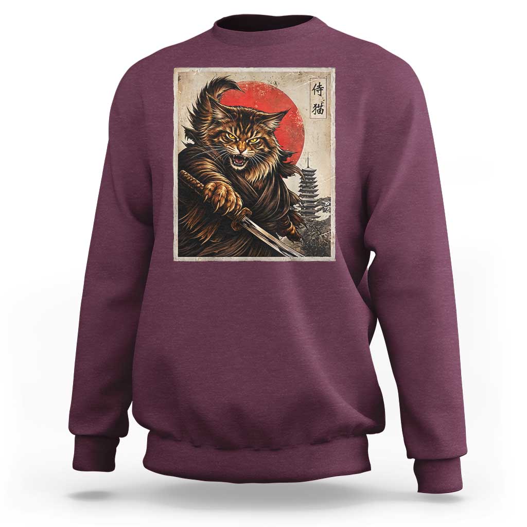 Japanese Maine Coon Samurai Warrior Sweatshirt Vintage Ukiyoe Cat