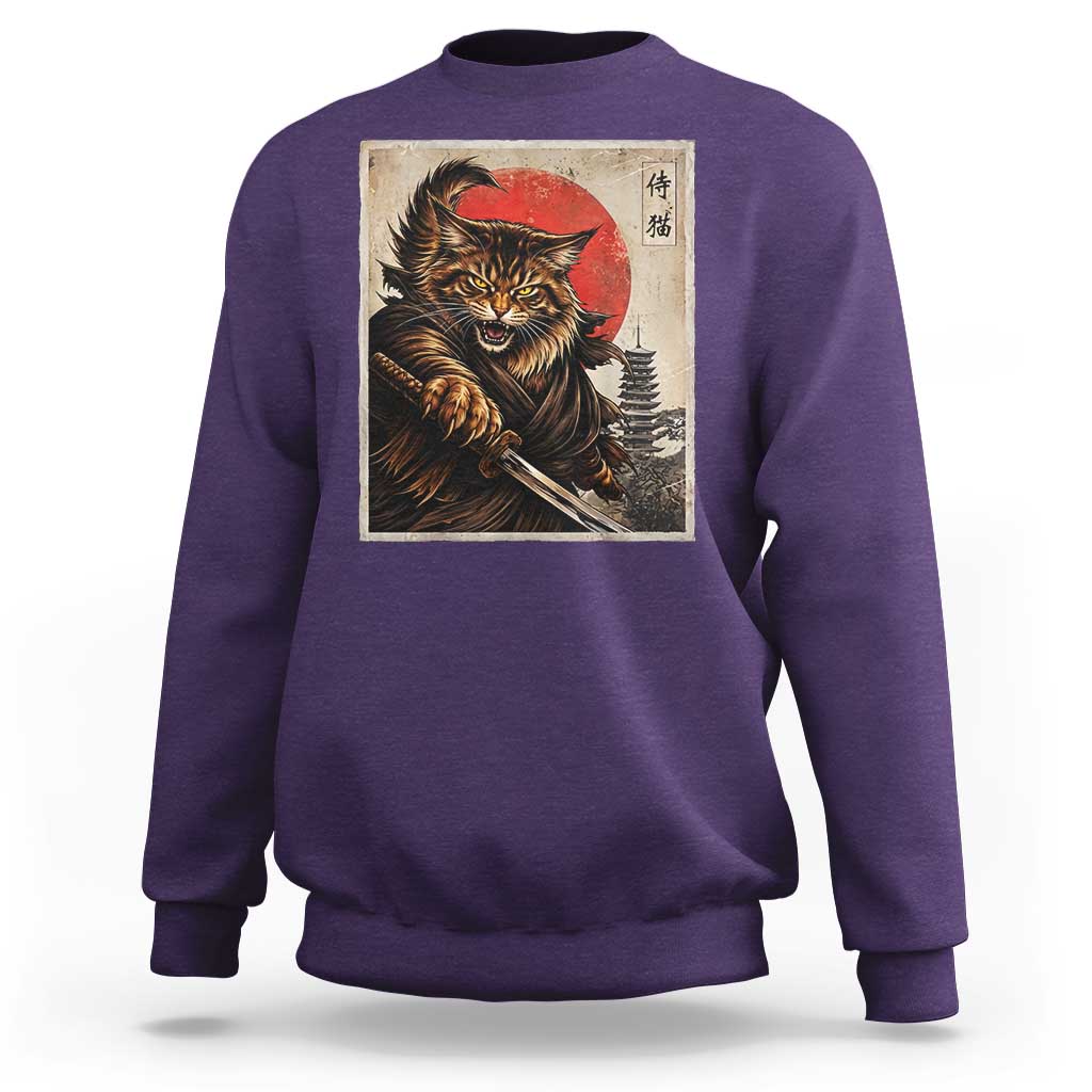 Japanese Maine Coon Samurai Warrior Sweatshirt Vintage Ukiyoe Cat