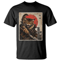 Japanese Maine Coon Samurai Warrior T Shirt Vintage Ukiyoe Cat